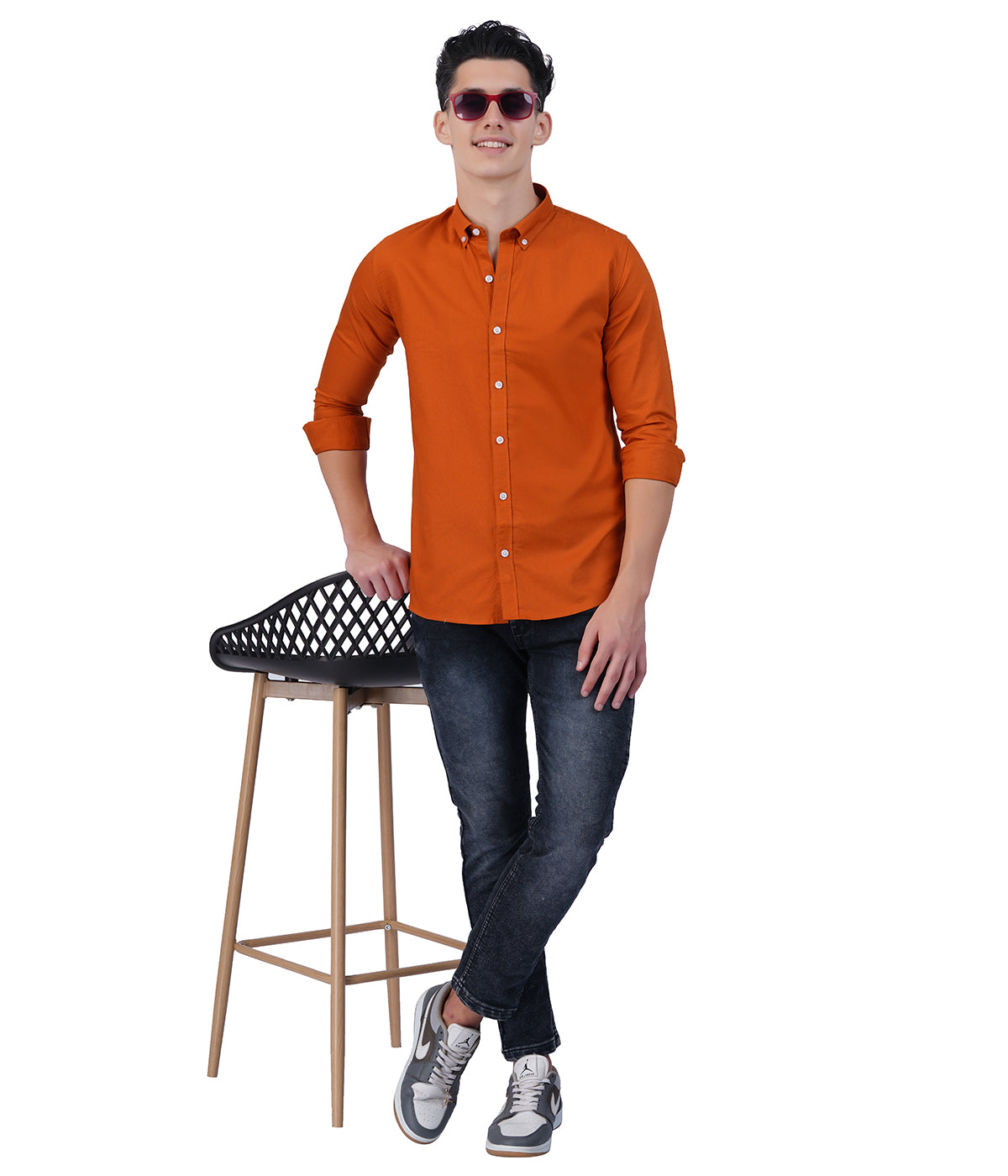 Men's Orange Burnt Button-Down Shirt