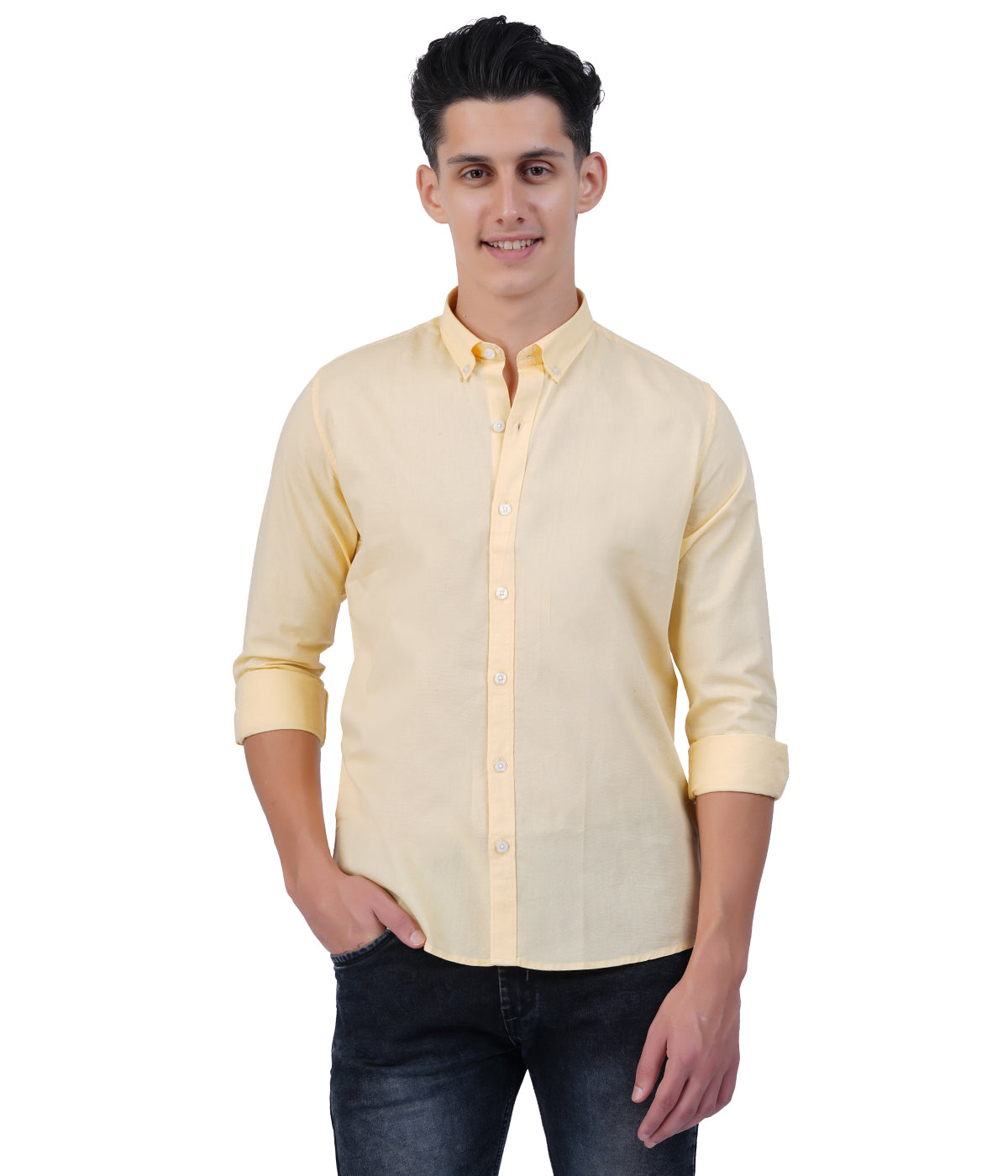 Men's Cream Yellow Shirt Full Sleeve