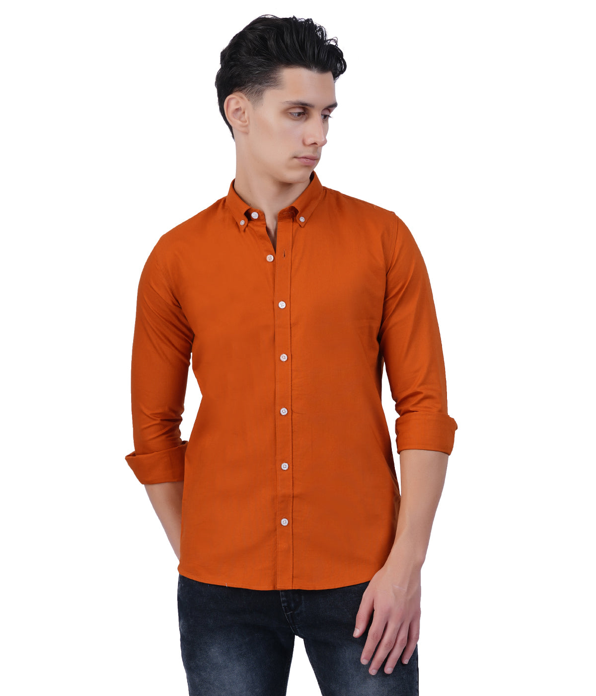 Men's Orange Burnt Button-Down Shirt