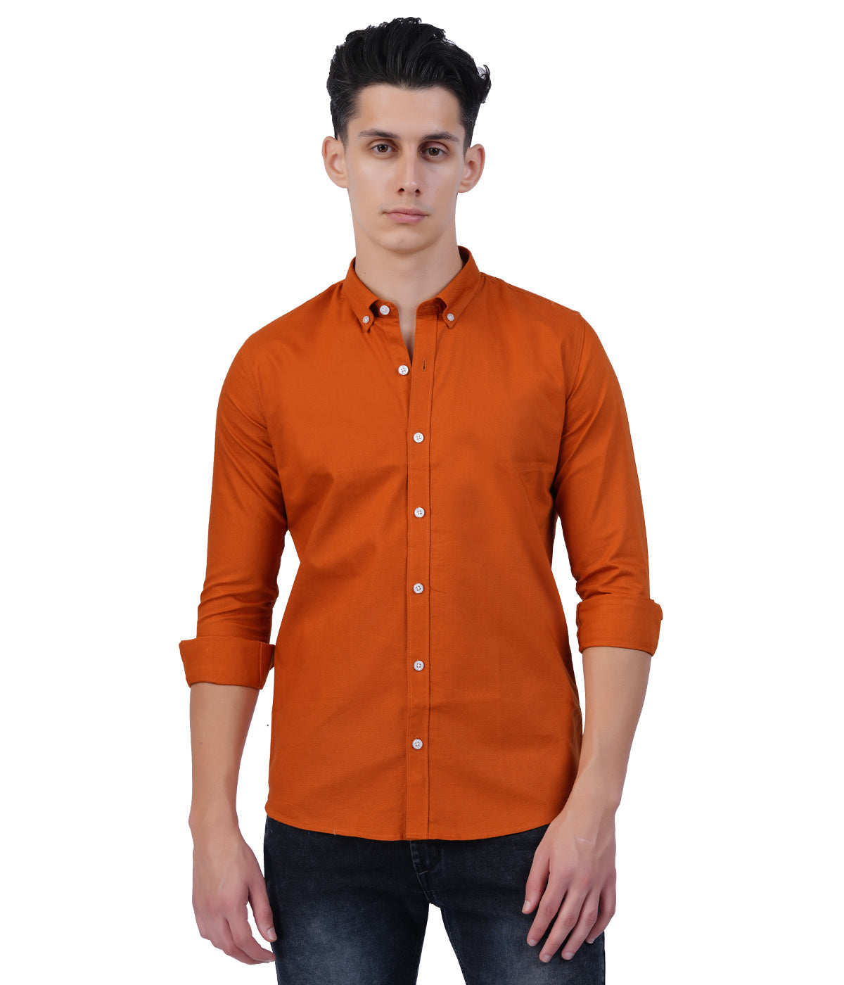 Men's Orange Burnt Button-Down Shirt