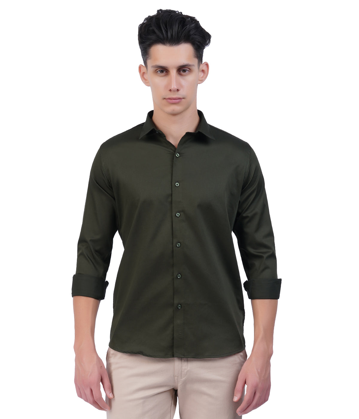 Men's Olive Green Shirt with Full Sleeves