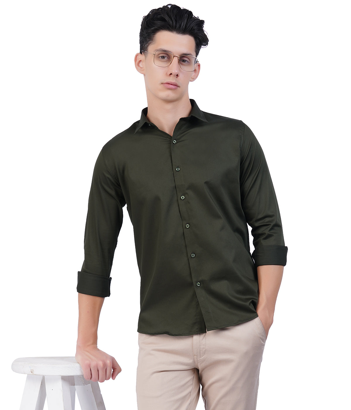 Men's Olive Green Shirt with Full Sleeves