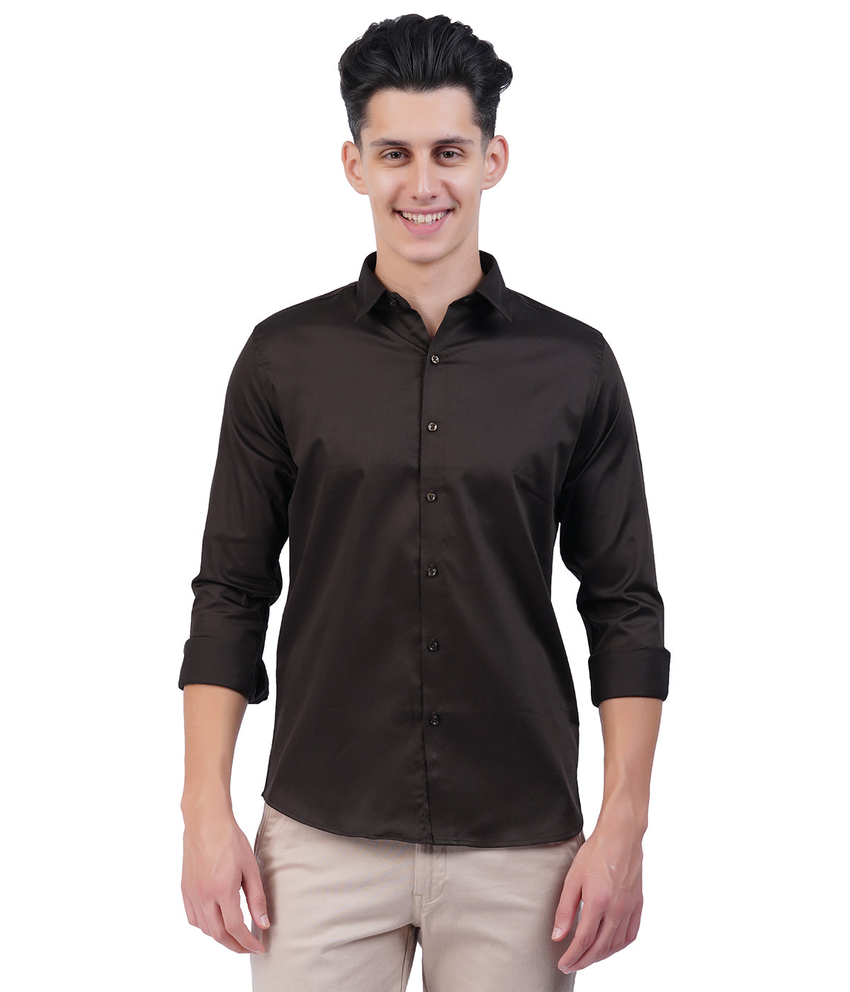 Men's dark brown Shirt with Full Sleeves