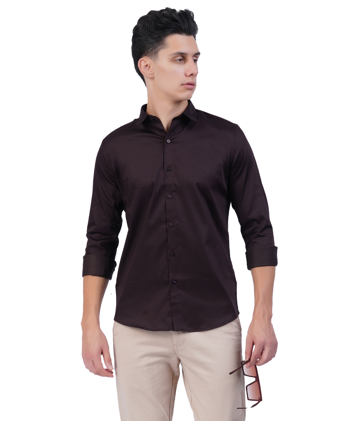 Men's Dark Brown Button-Down Shirt with Full Sleeves