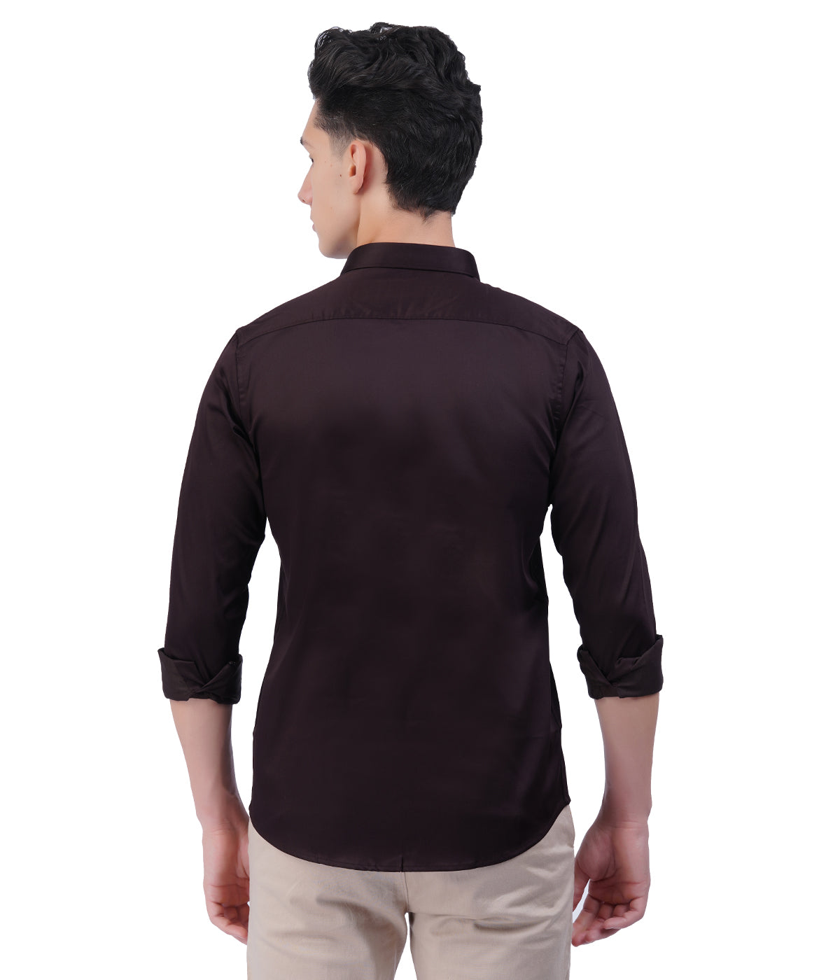 Men's Dark Brown Button-Down Shirt with Full Sleeves