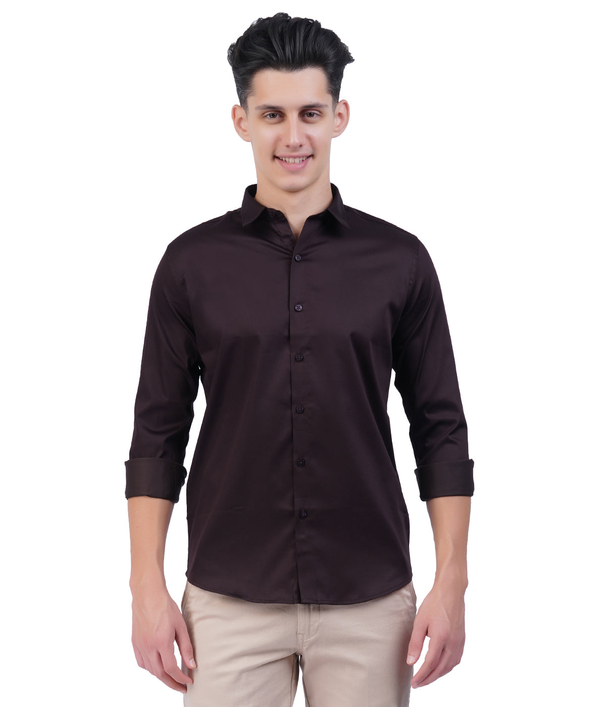 Men's Dark Brown Button-Down Shirt with Full Sleeves