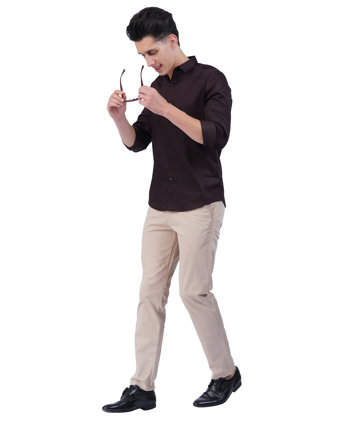 Men's Dark Brown Button-Down Shirt with Full Sleeves