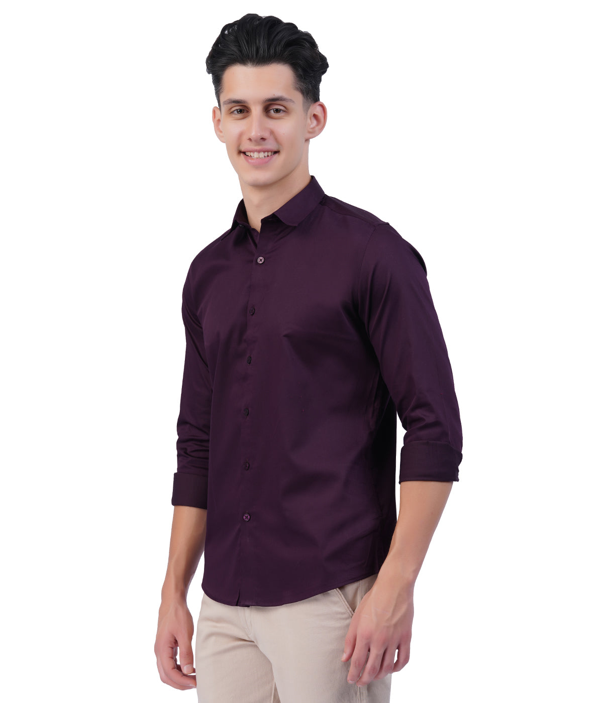 Men's Dark Purple Button-Down Shirt with Full Sleeves
