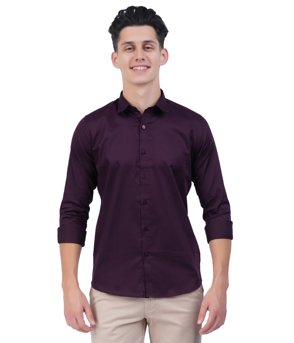 Men's Dark Purple Button-Down Shirt with Full Sleeves