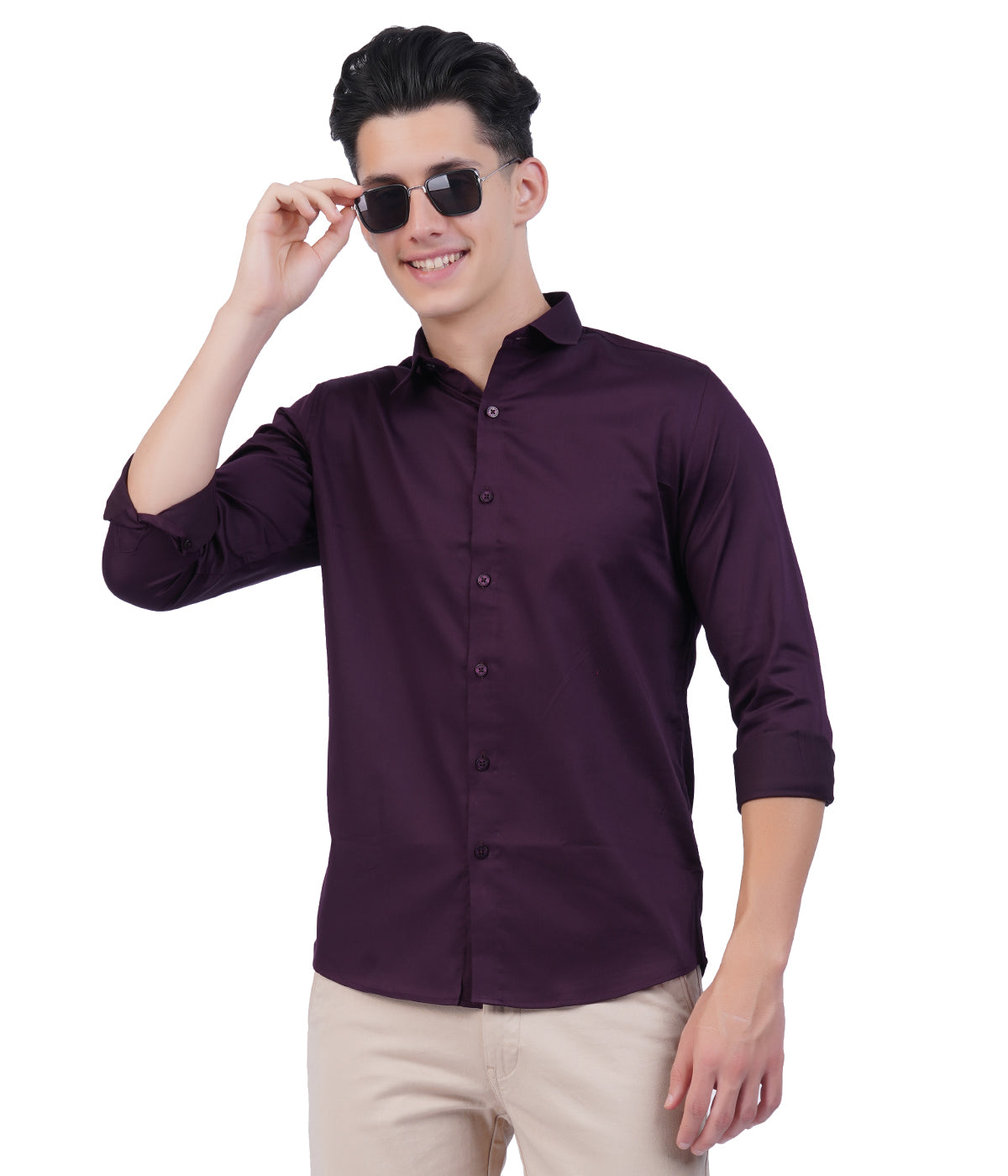 Men's Dark Purple Button-Down Shirt with Full Sleeves