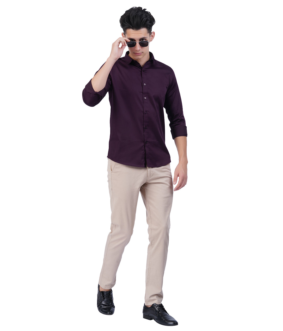 Men's Dark Purple Button-Down Shirt with Full Sleeves
