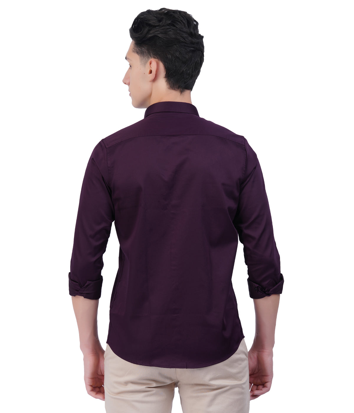 Men's Dark Purple Button-Down Shirt with Full Sleeves