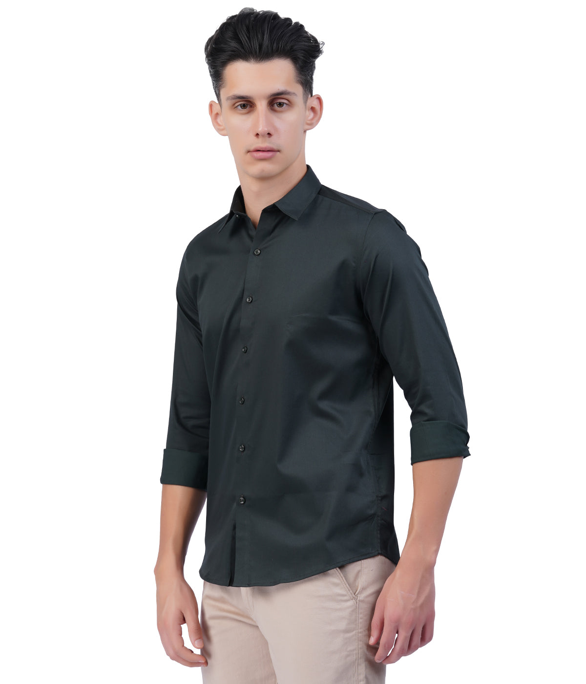 Men's Dark Green Button-Down Shirt with Full Sleeves