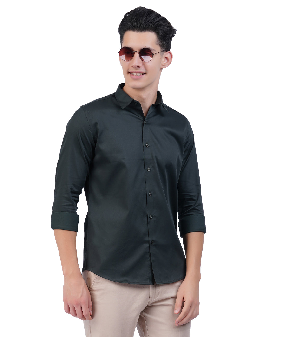 Men's Dark Green Button-Down Shirt with Full Sleeves