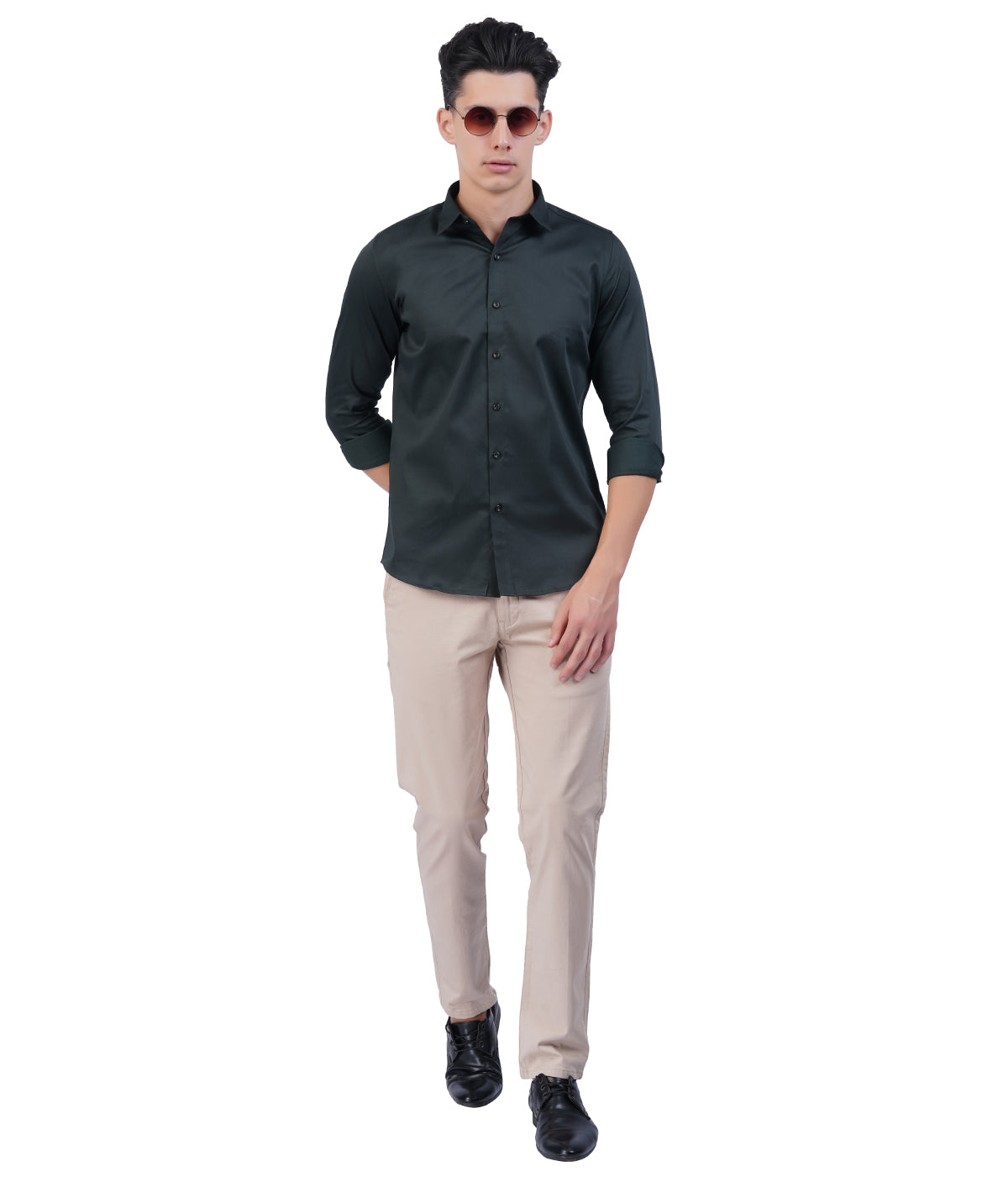 Men's Dark Green Button-Down Shirt with Full Sleeves