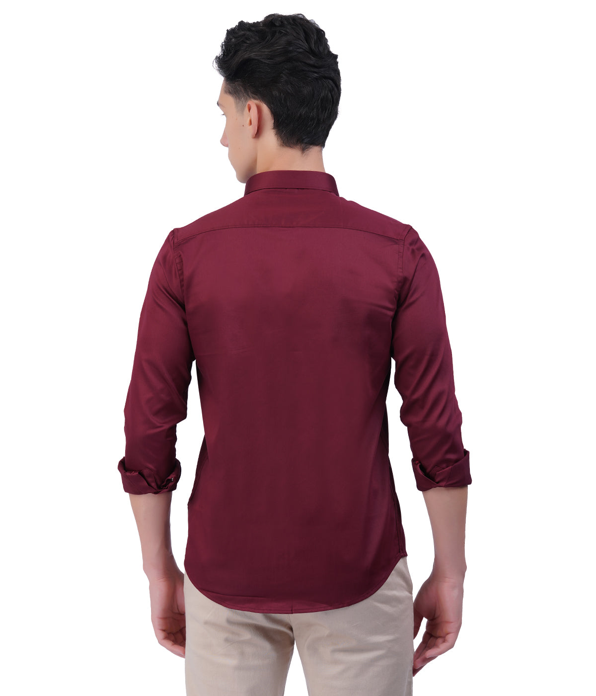 Men's Maroon Button-Down Shirt with Full Sleeves