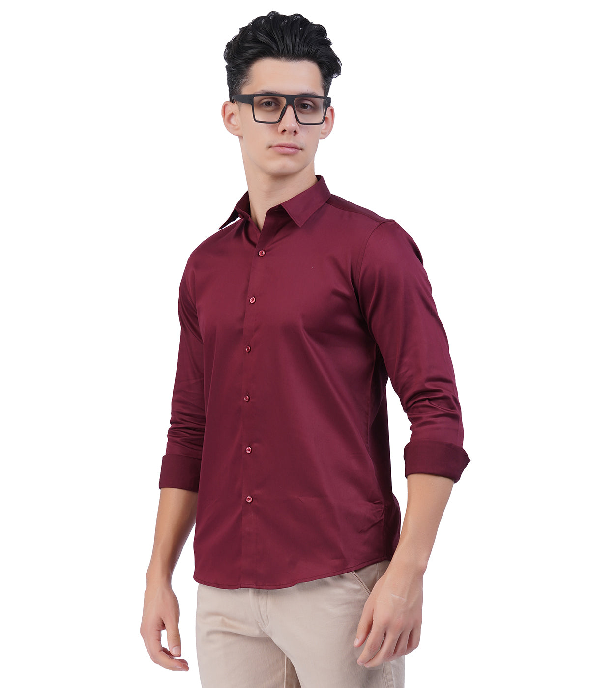 Men's Maroon Button-Down Shirt with Full Sleeves