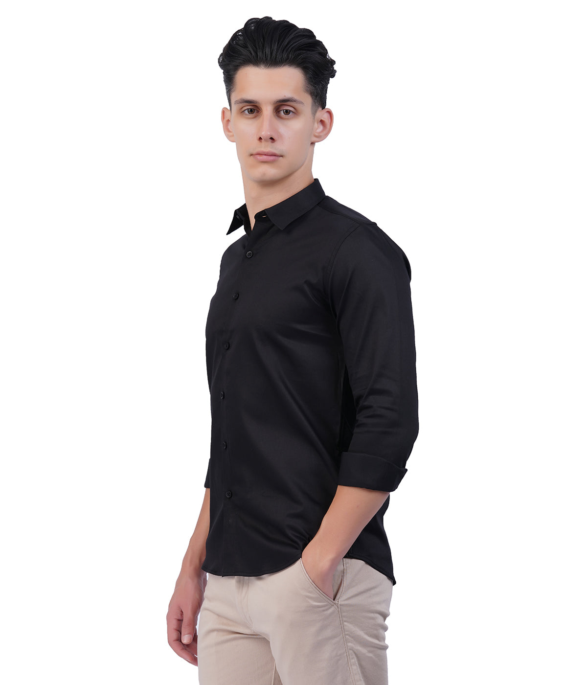 Men's Black Button-Down Shirt with Full Sleeves