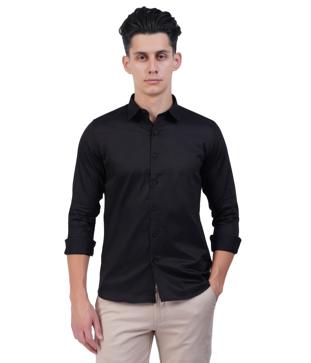 Men's Black Button-Down Shirt with Full Sleeves