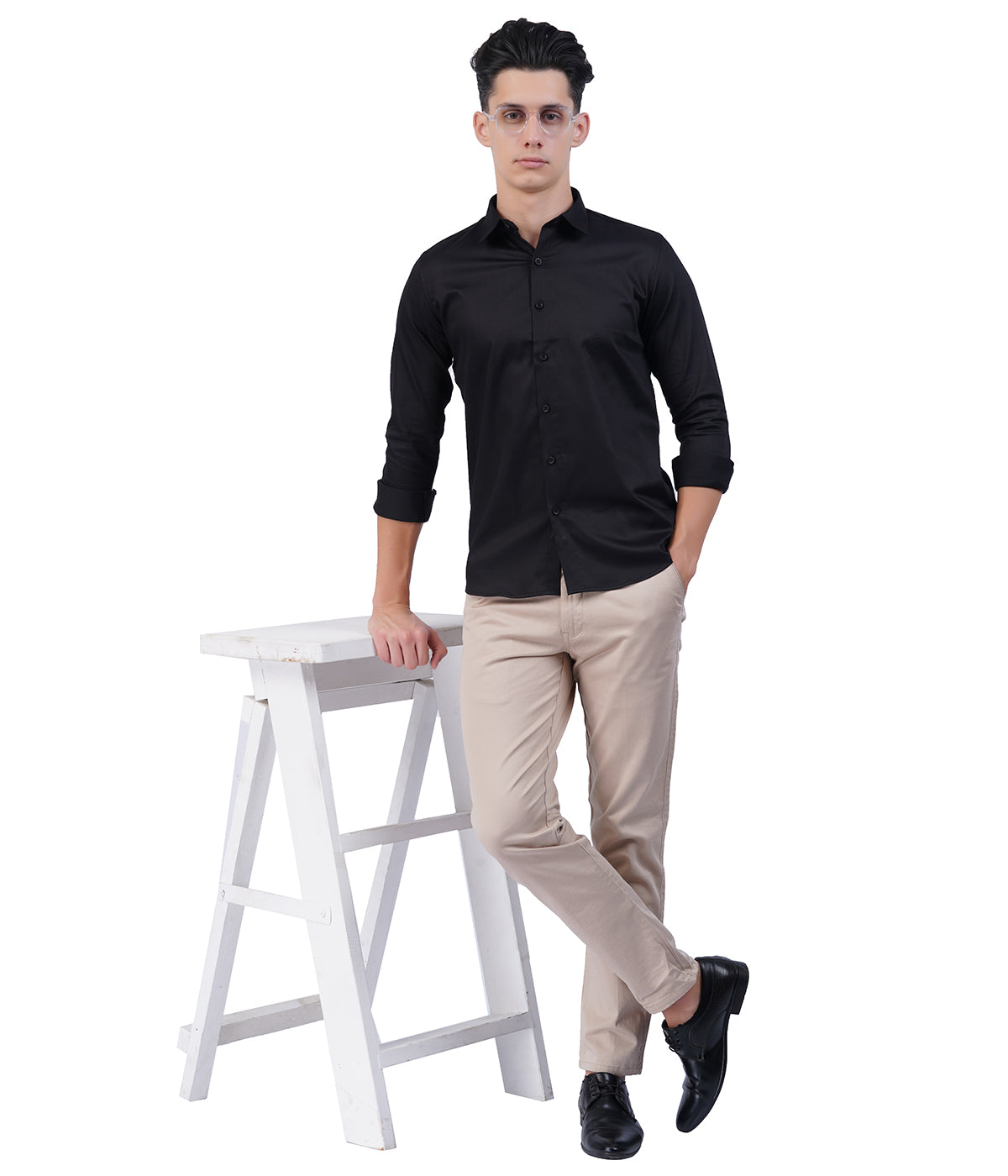 Men's Black Button-Down Shirt with Full Sleeves