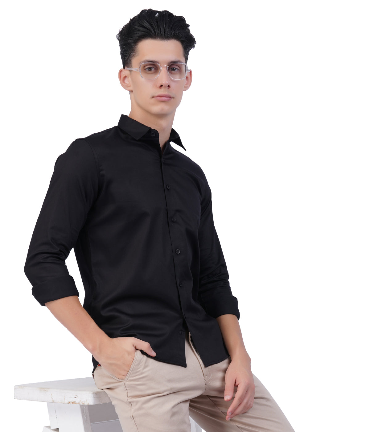 Men's Black Button-Down Shirt with Full Sleeves