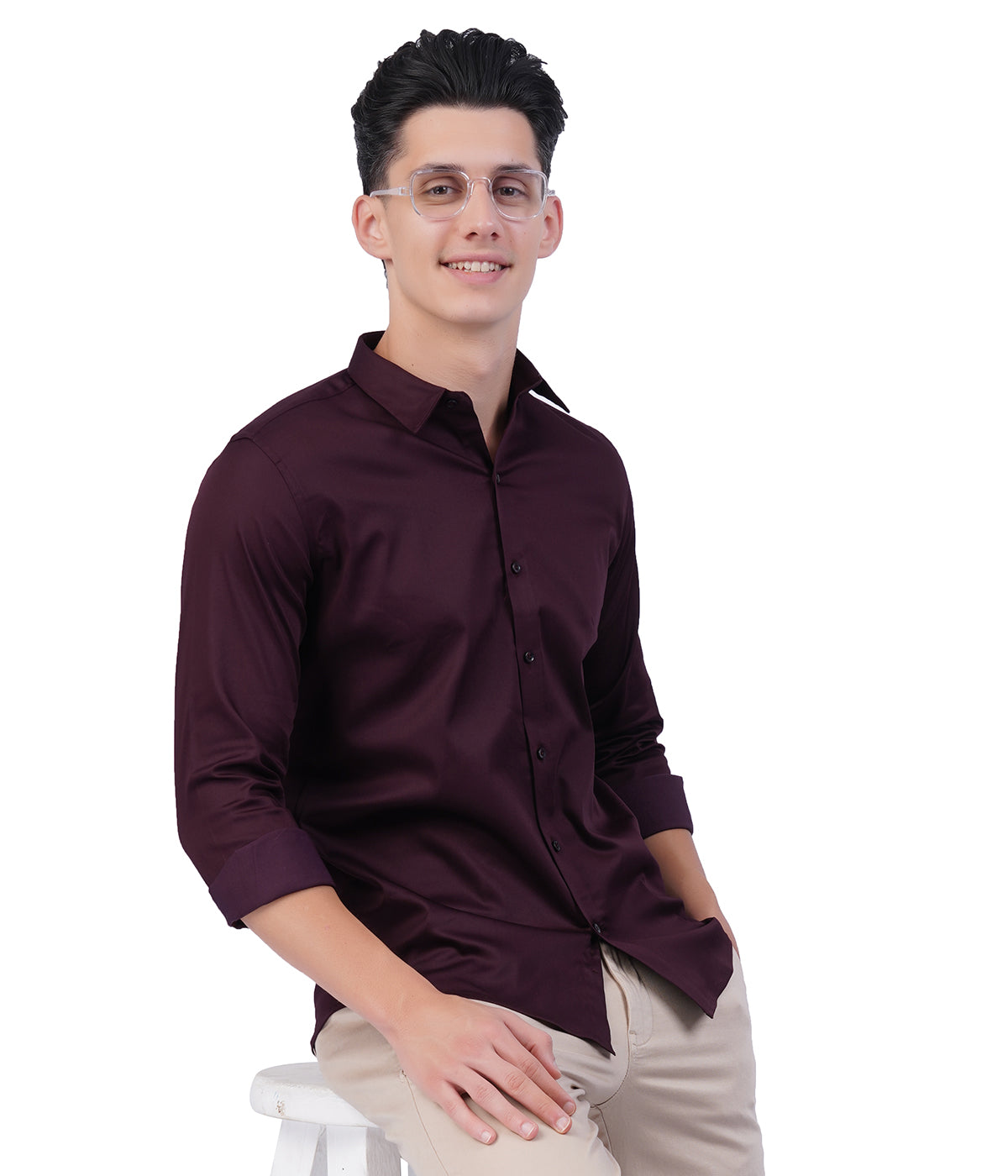 Men's Burgundy Button-Down Shirt with Full Sleeves