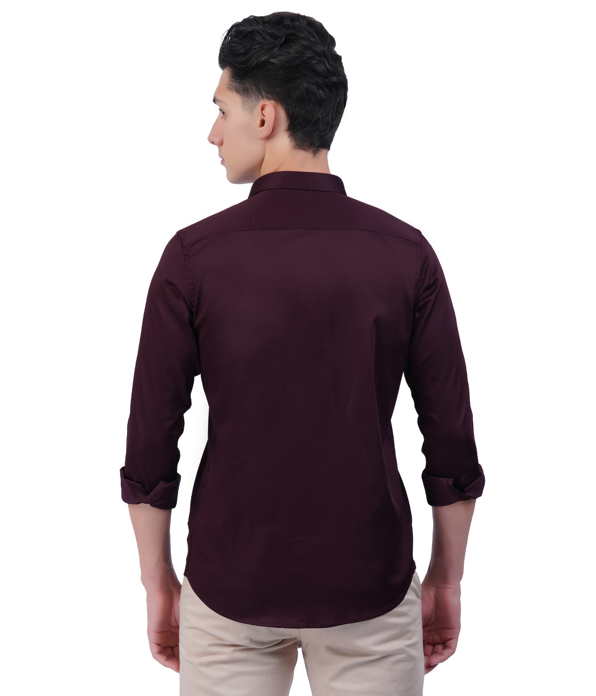 Men's Burgundy Button-Down Shirt with Full Sleeves