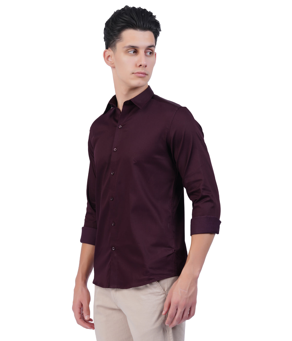 Men's Burgundy Button-Down Shirt with Full Sleeves