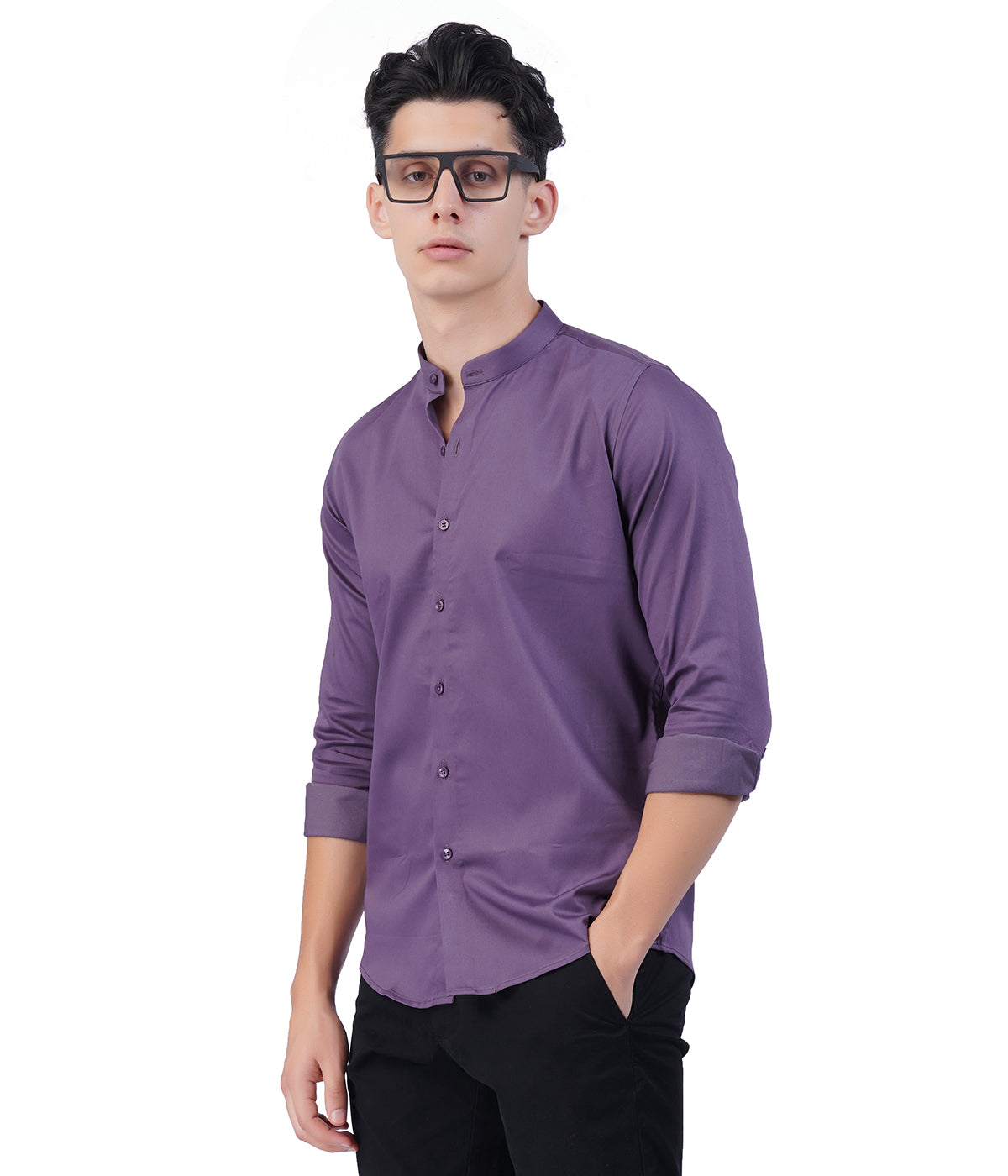 Men's Purple Mandarin Collar Shirt