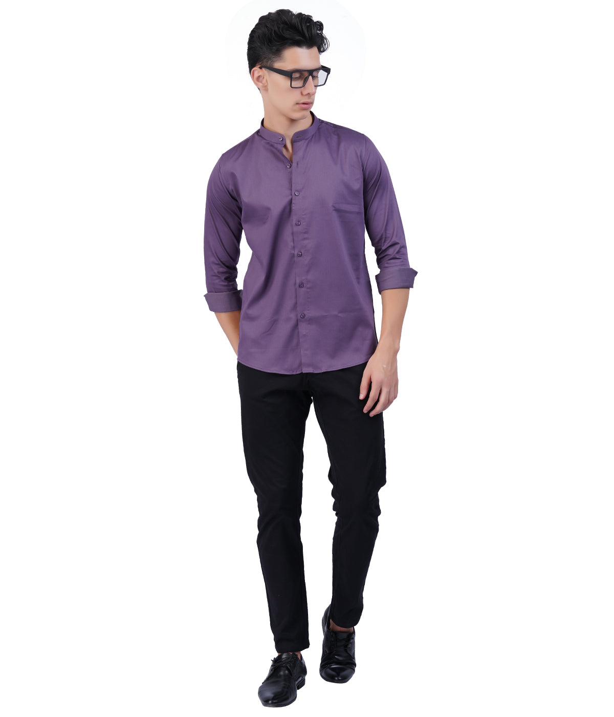 Men's Purple Mandarin Collar Shirt