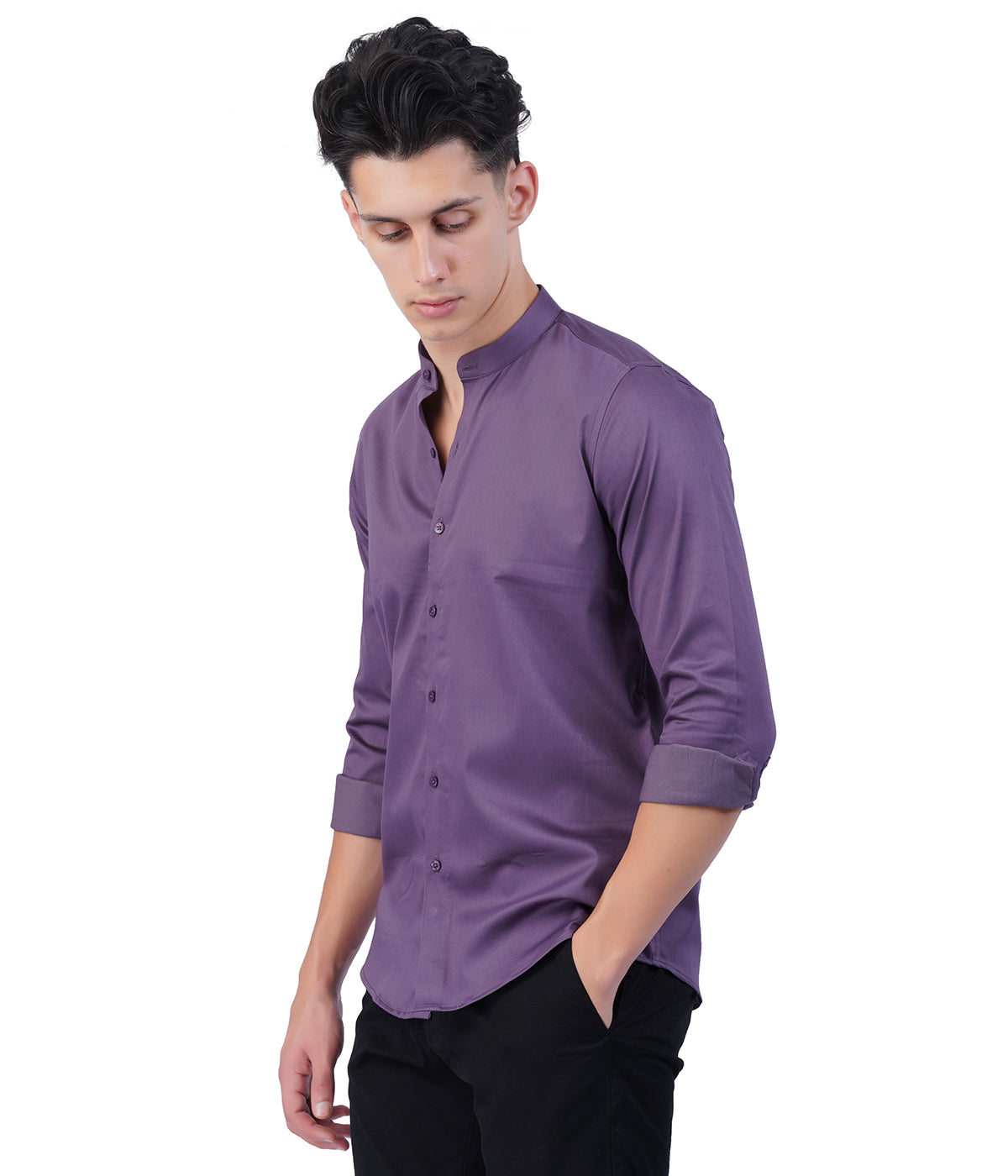 Men's Purple Mandarin Collar Shirt