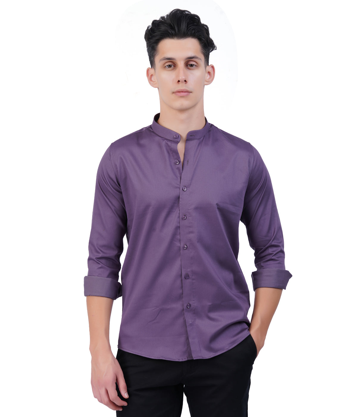 Men's Purple Mandarin Collar Shirt