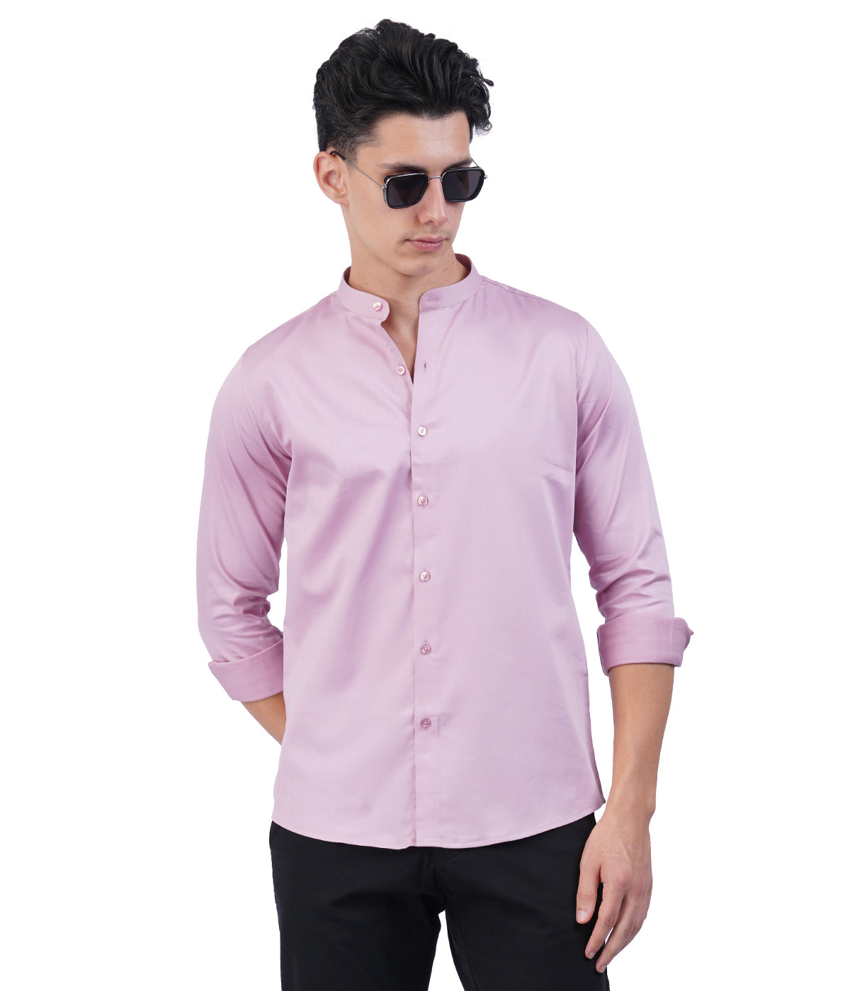 Men's Light Pink Mandarin Collar Shirt