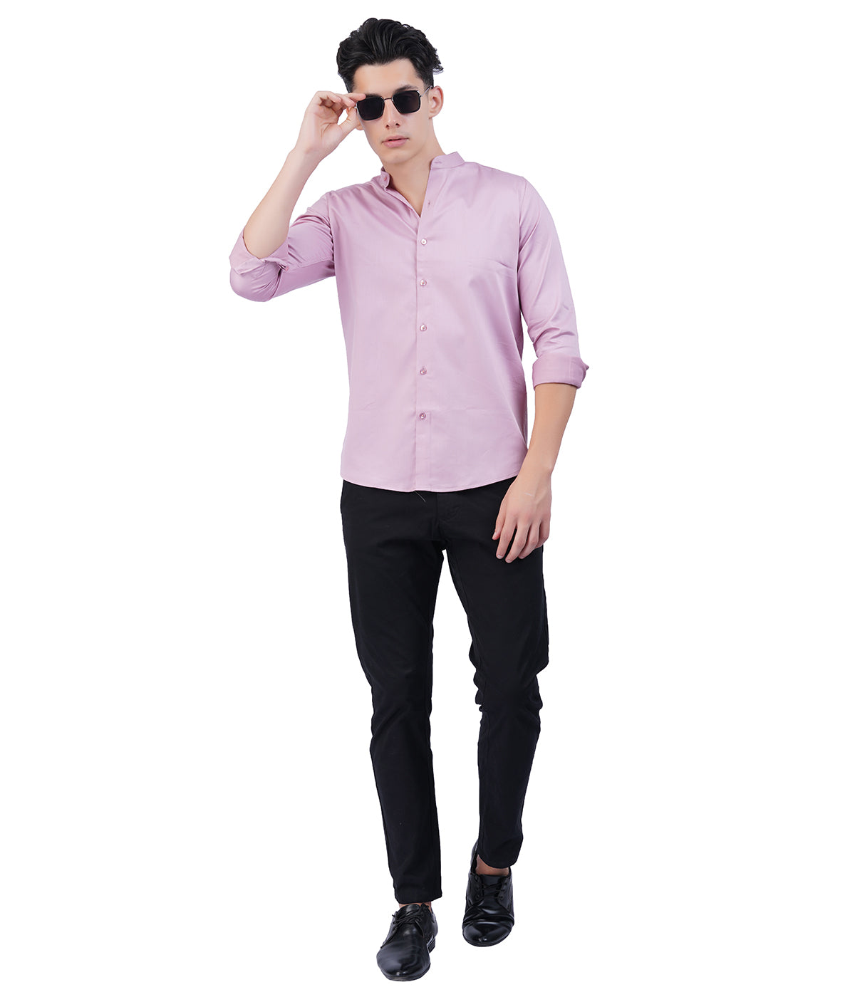 Men's Light Pink Mandarin Collar Shirt