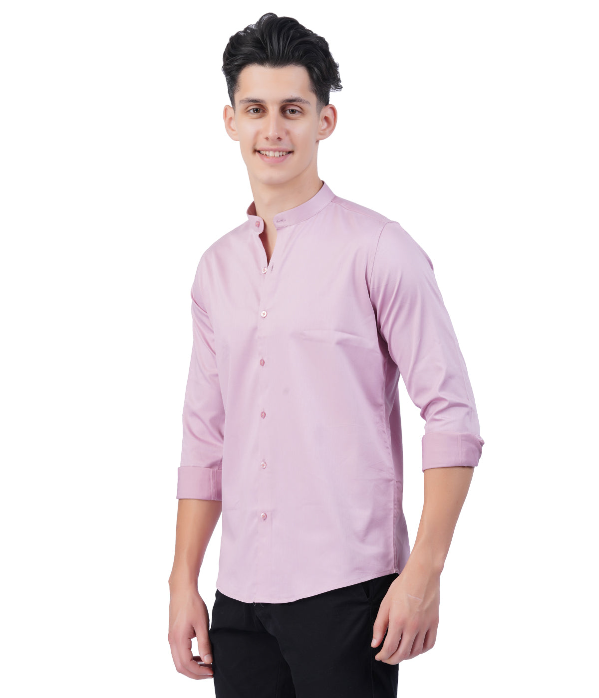 Men's Light Pink Mandarin Collar Shirt
