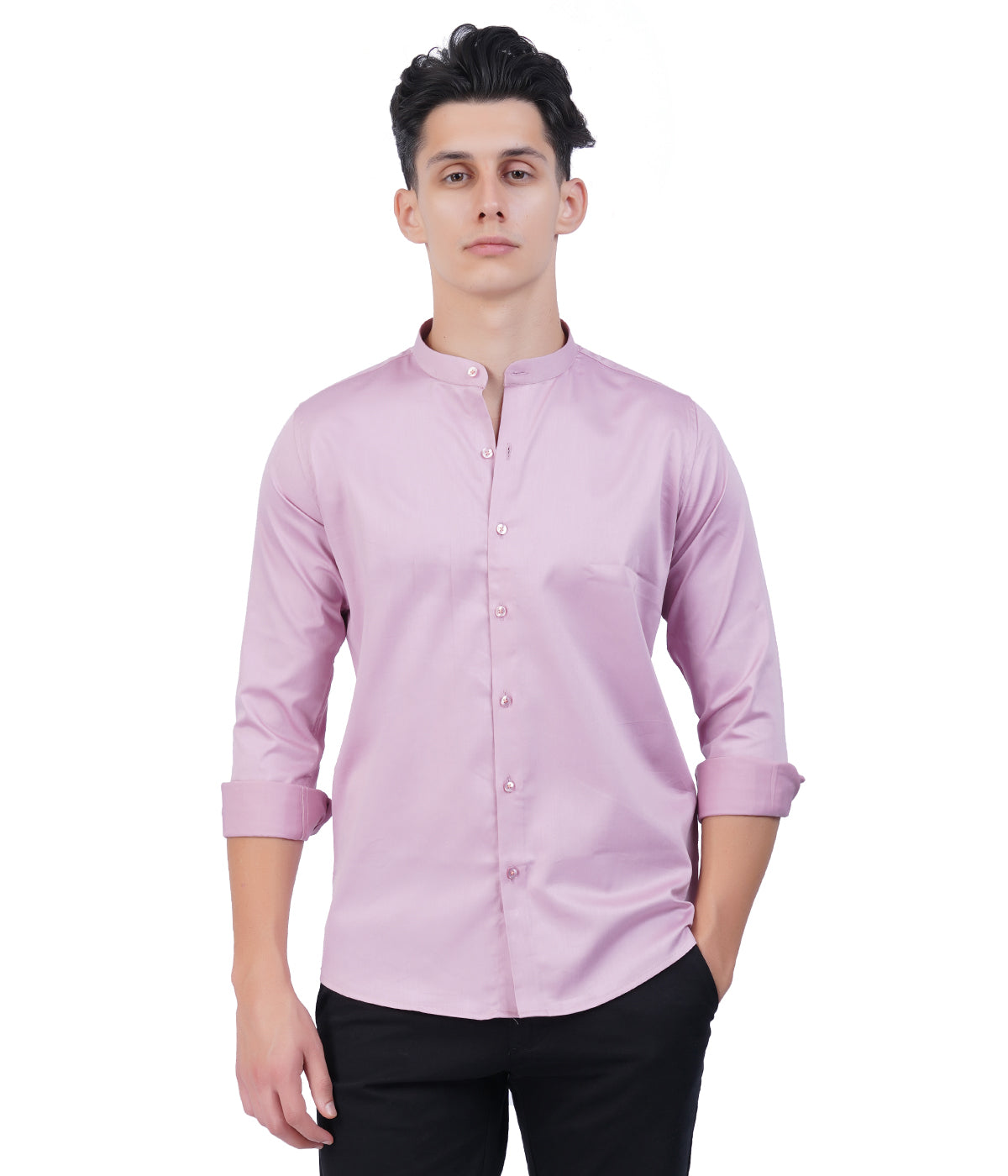 Men's Light Pink Mandarin Collar Shirt