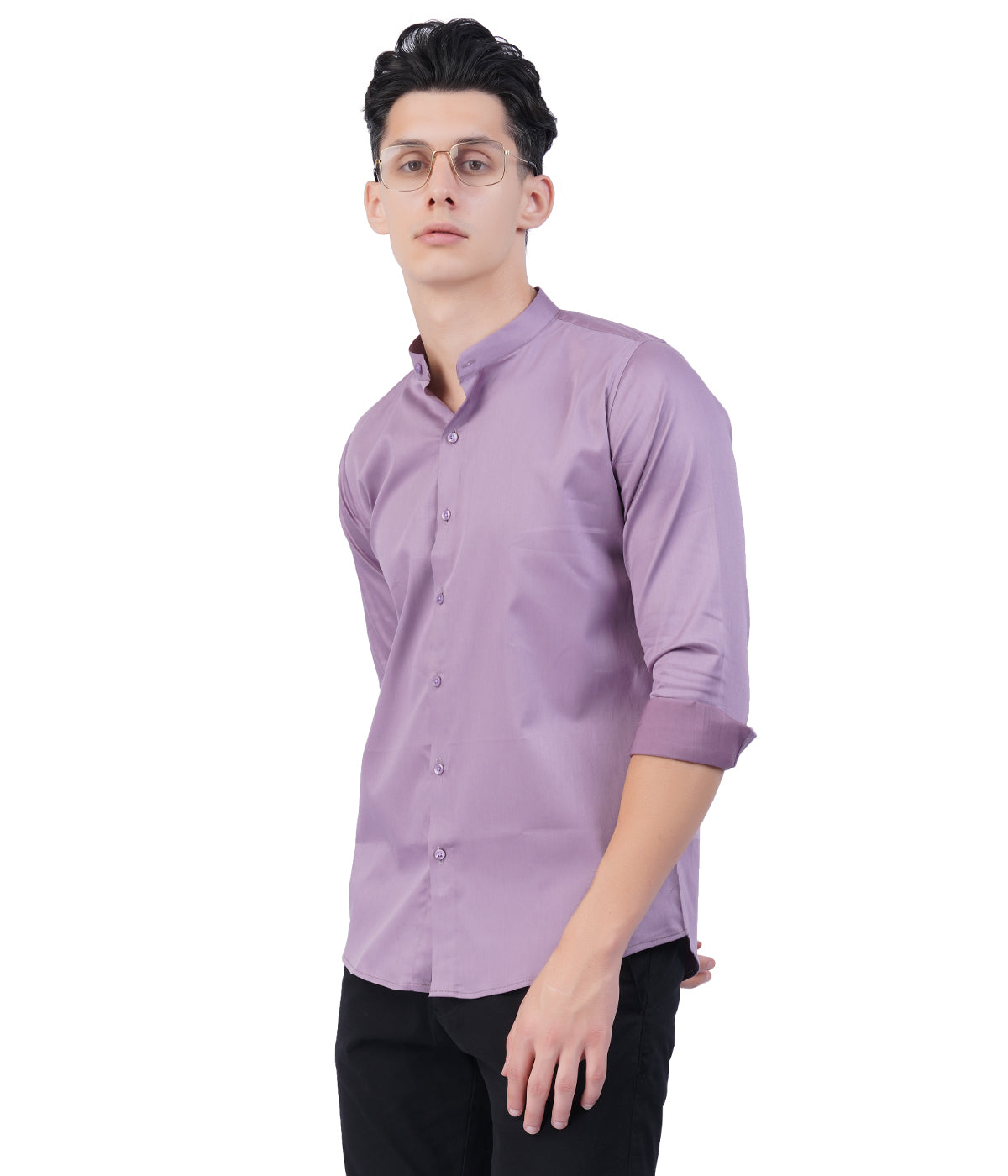 Men's Lavender Mandarin Collar Shirt