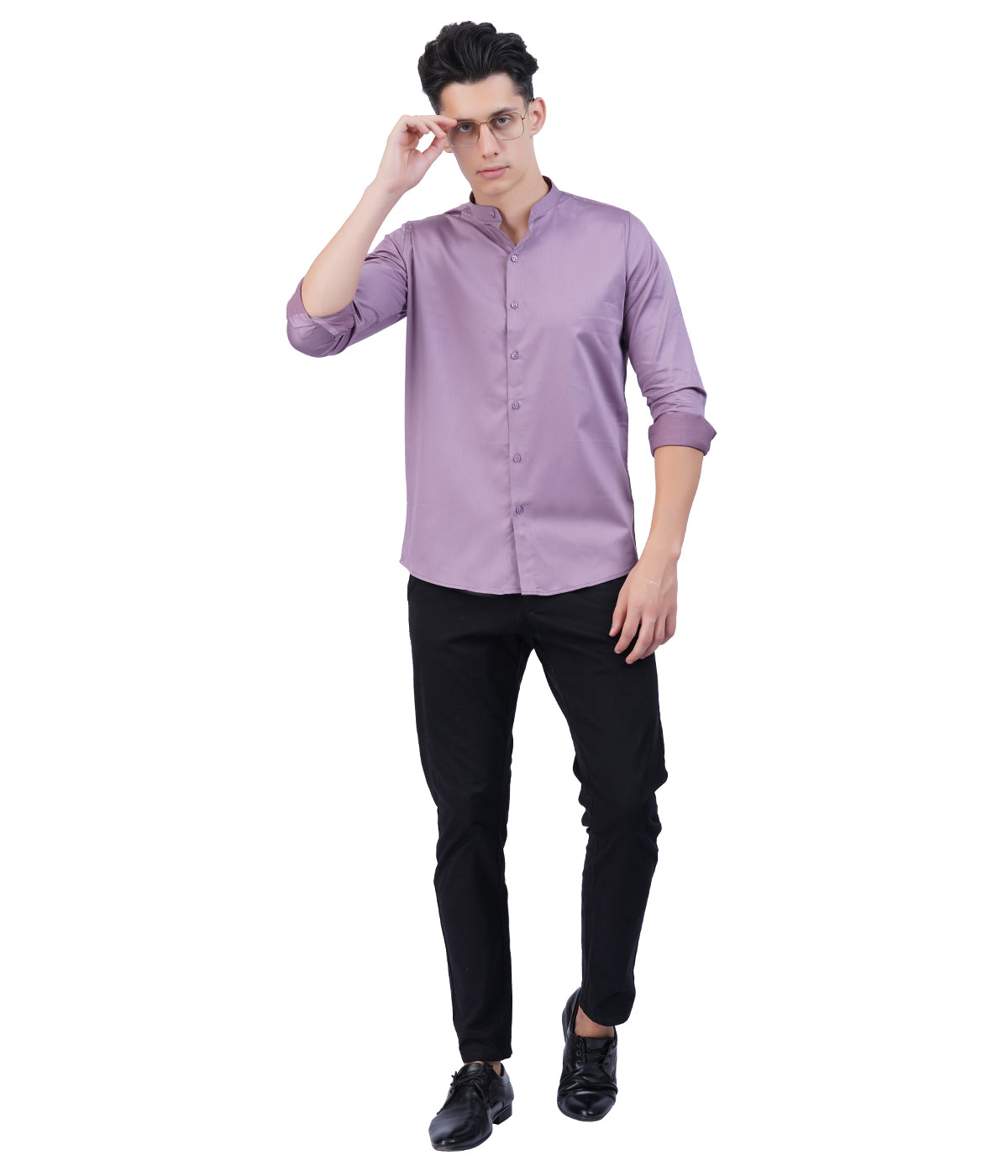 Men's Lavender Mandarin Collar Shirt