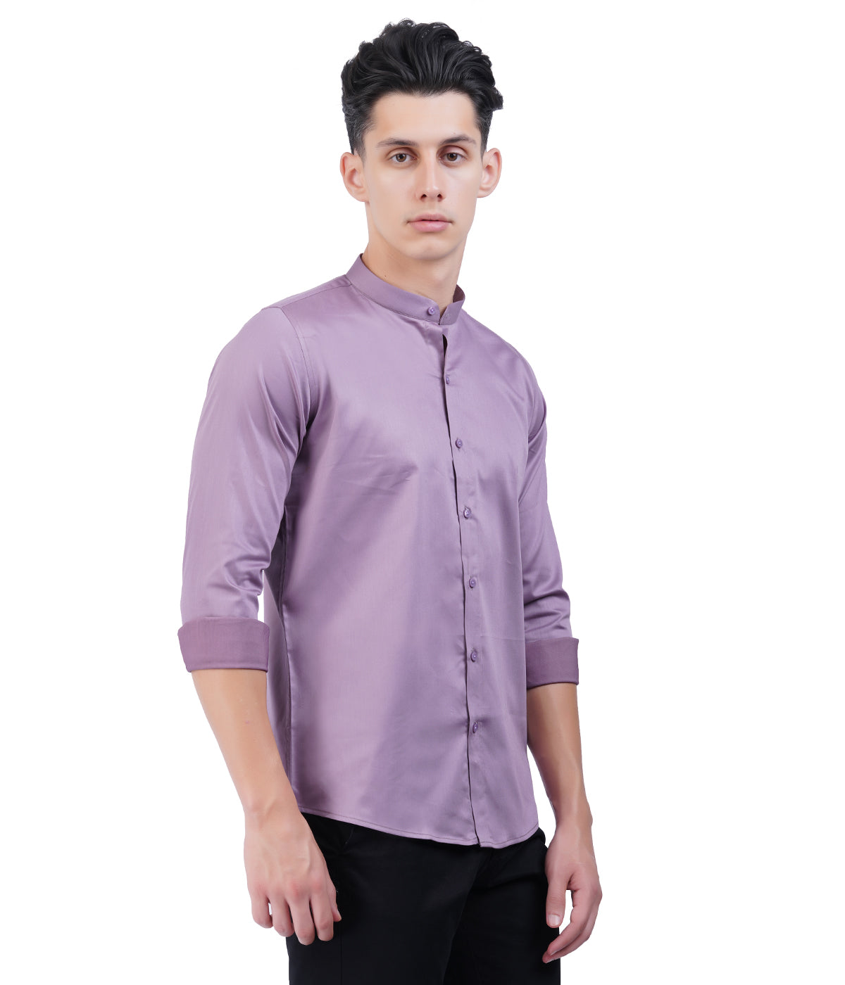 Men's Lavender Mandarin Collar Shirt