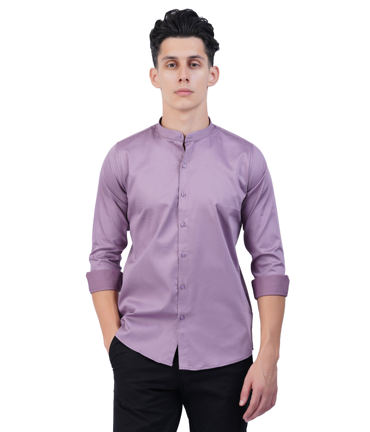 Men's Lavender Mandarin Collar Shirt