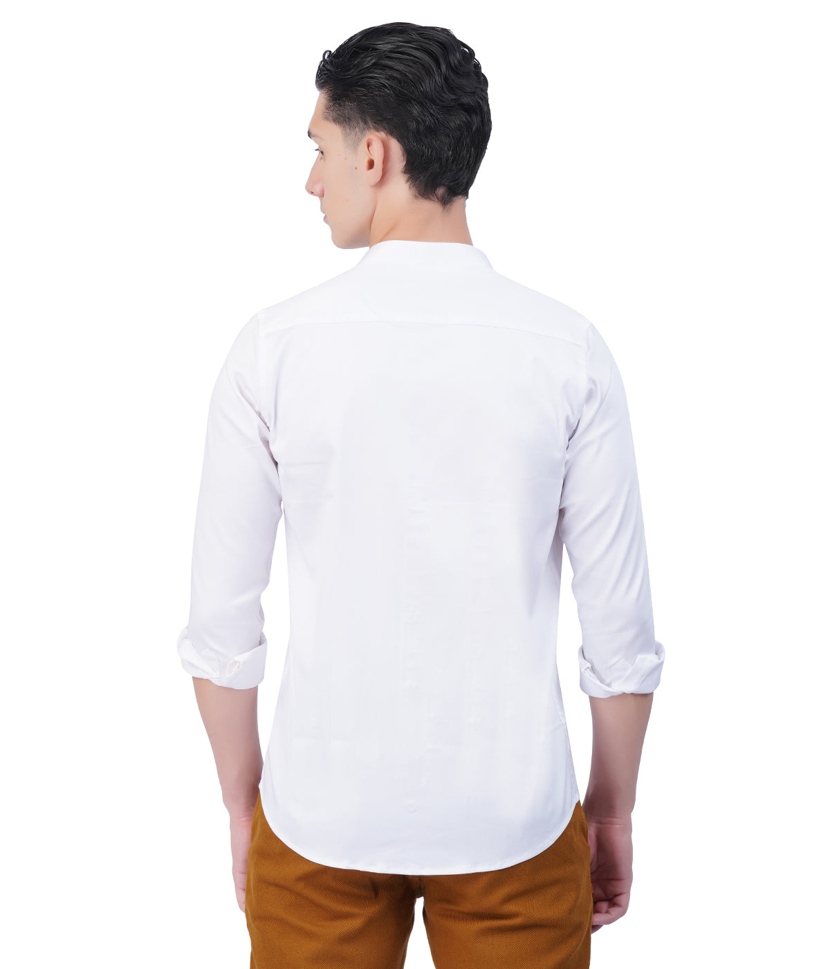 Men's White Mandarin Collar Shirt – Full Sleeves