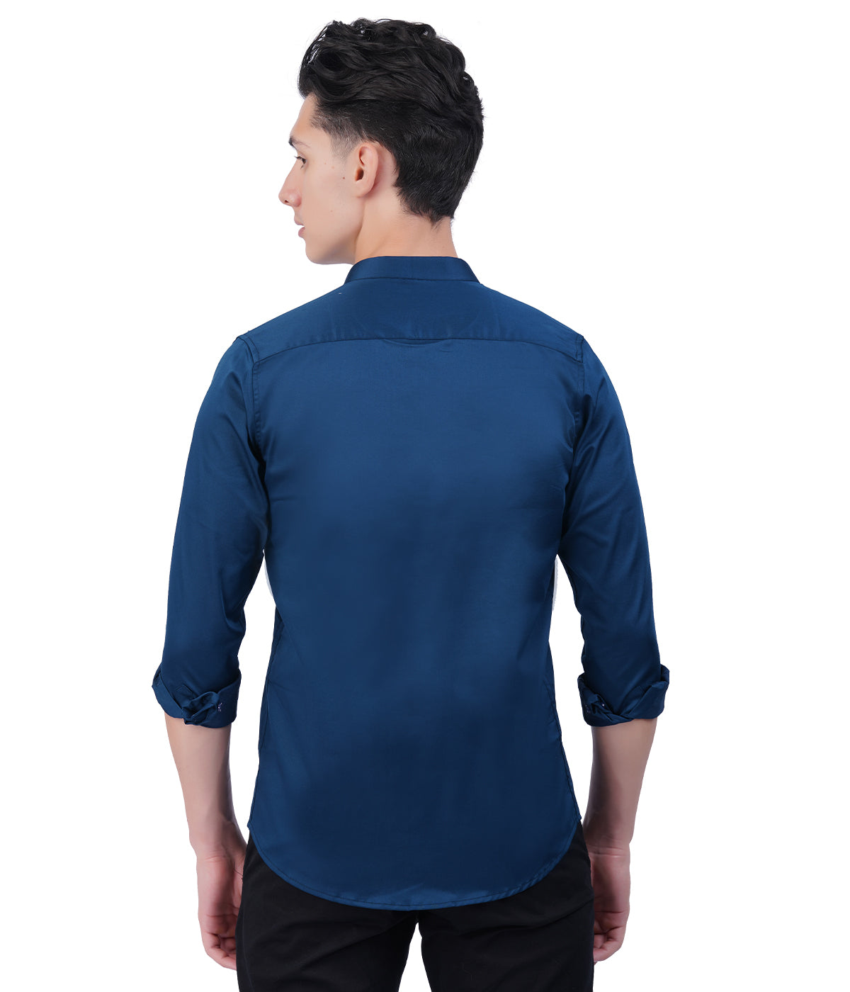 Men's Navy Blue Mandarin Collar Shirt