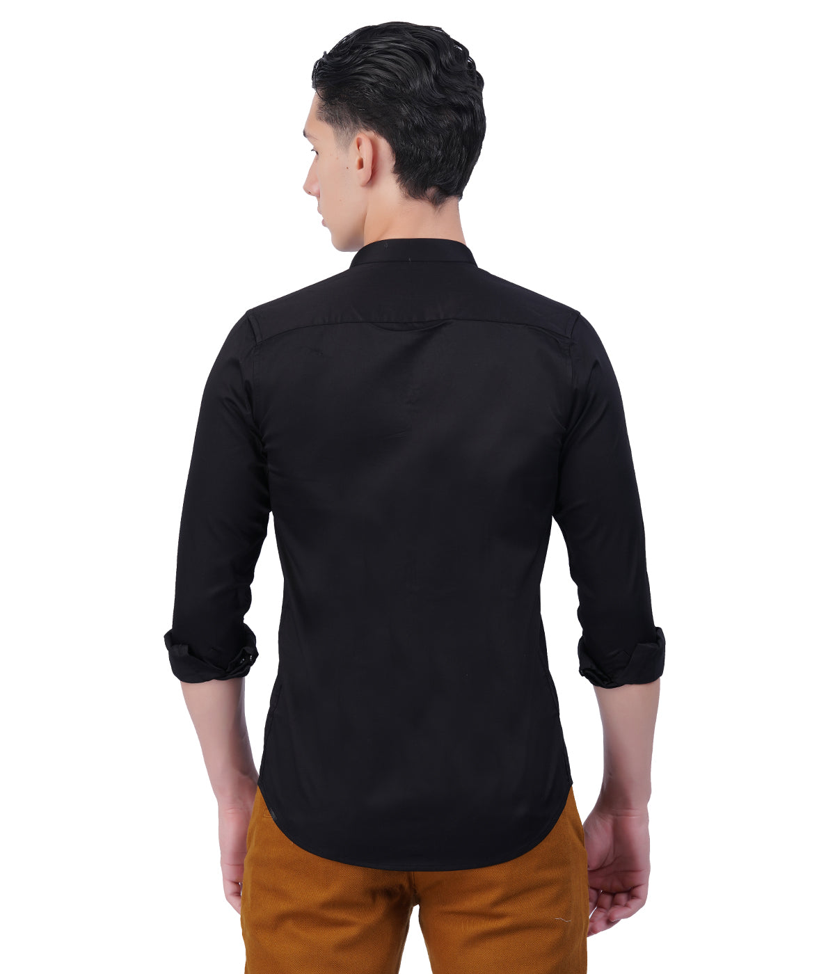 Men's Black Mandarin Collar Shirt – Full Sleeves