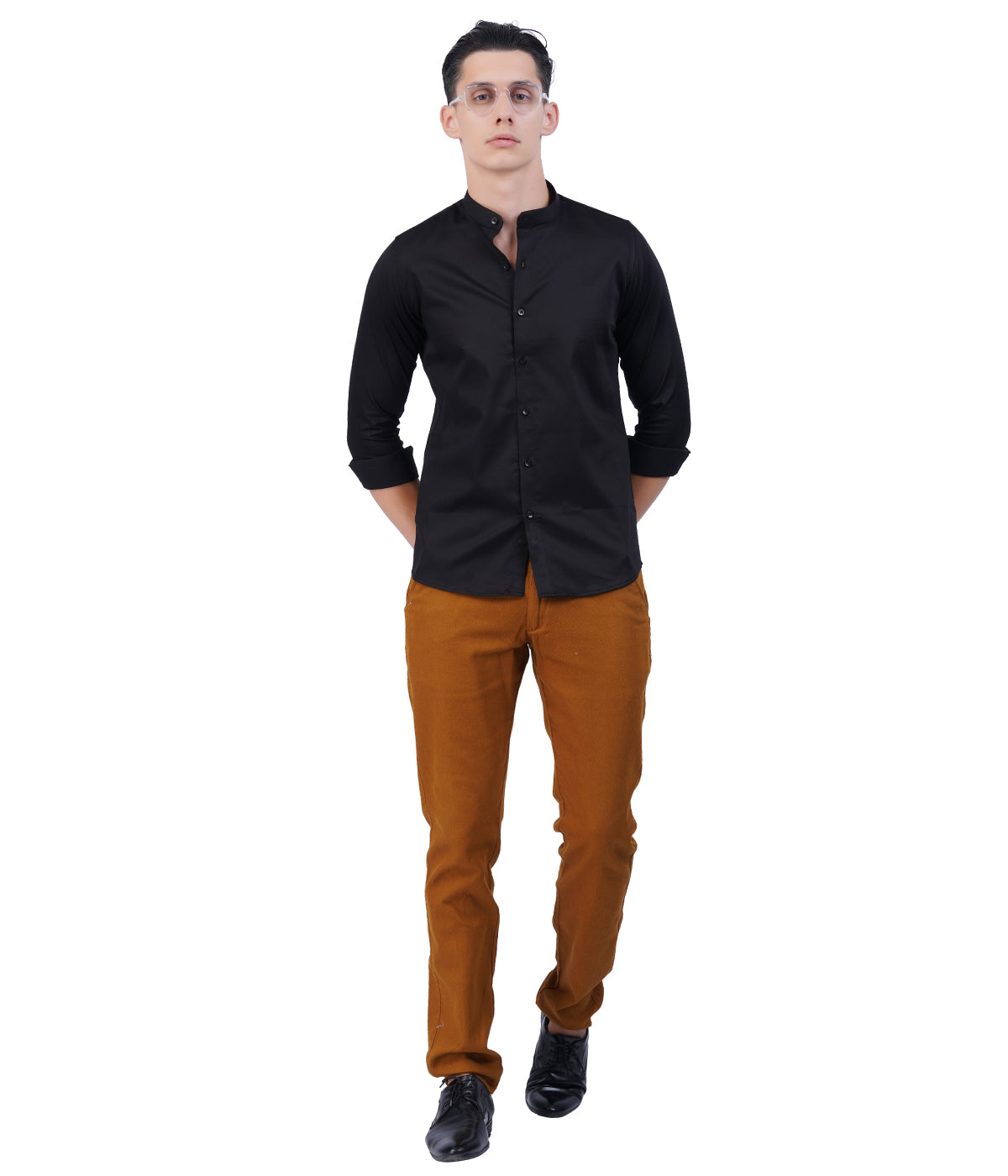 Men's Black Mandarin Collar Shirt – Full Sleeves