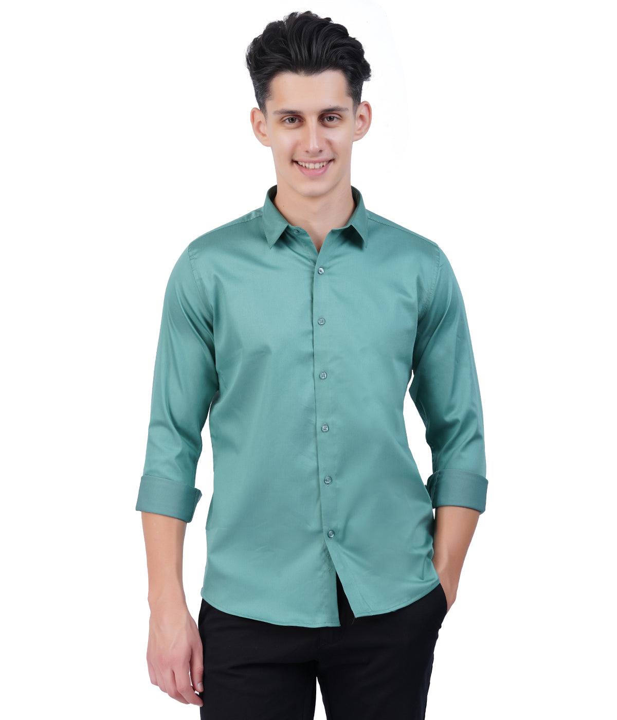 Men's Teal Green Shirt with Full Sleeves