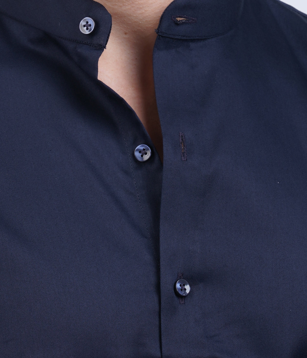 Men's Dark Blue Mandarin Collar Shirt