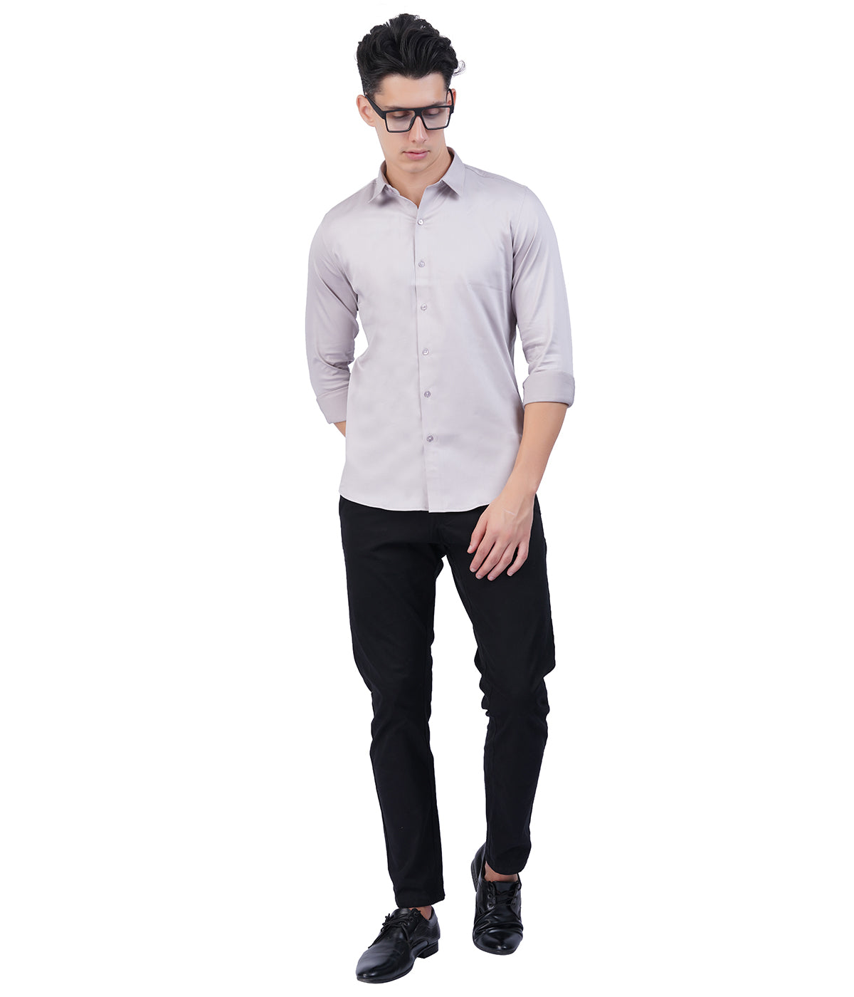 Men's White/grey Shirt with Full Sleeves