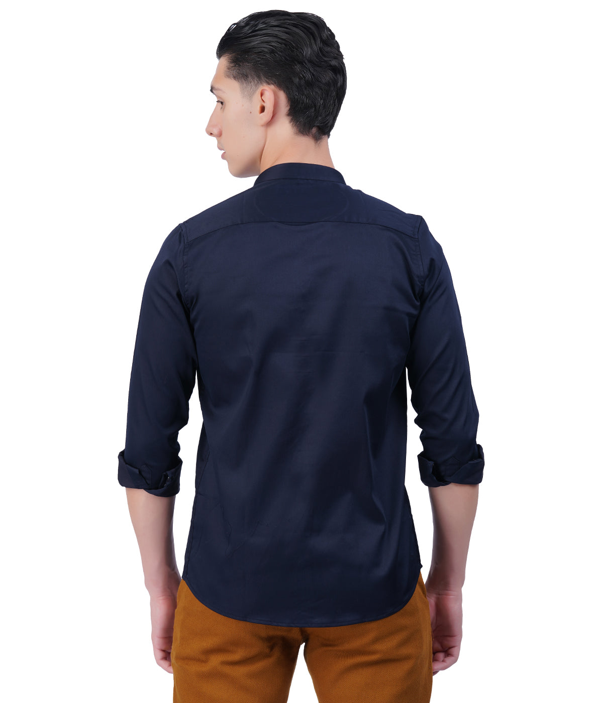 Men's Dark Blue Mandarin Collar Shirt