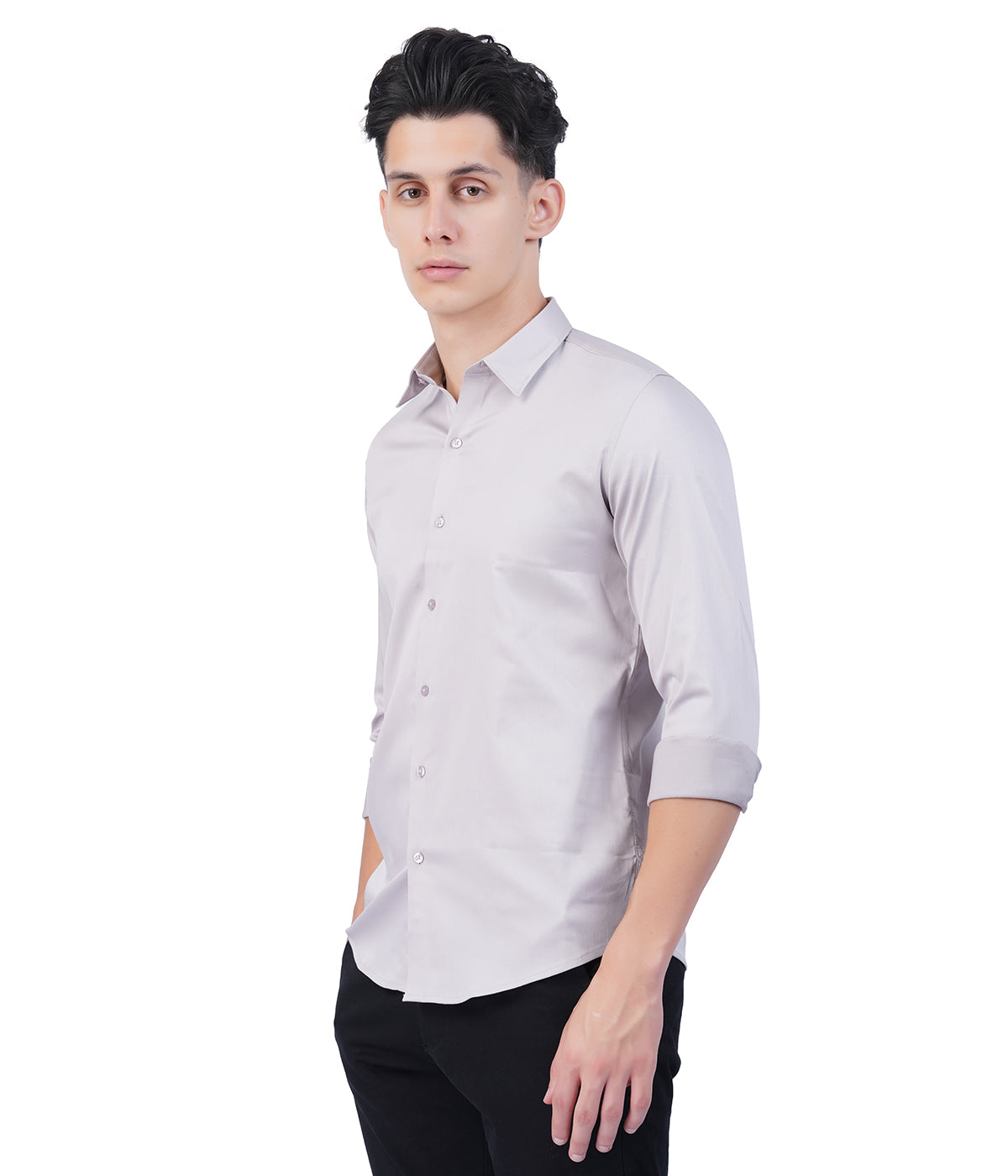 Men's White/grey Shirt with Full Sleeves