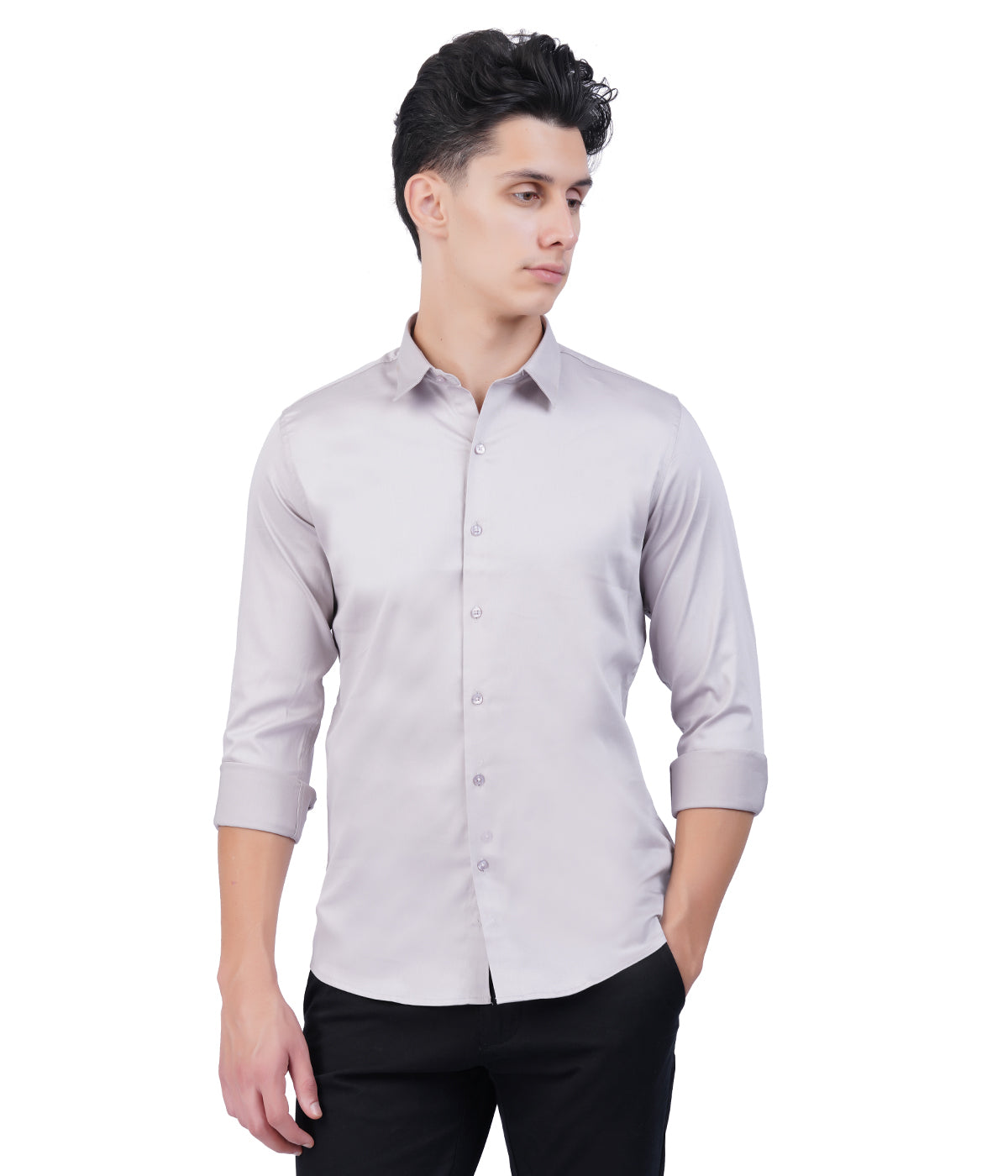 Men's White/grey Shirt with Full Sleeves